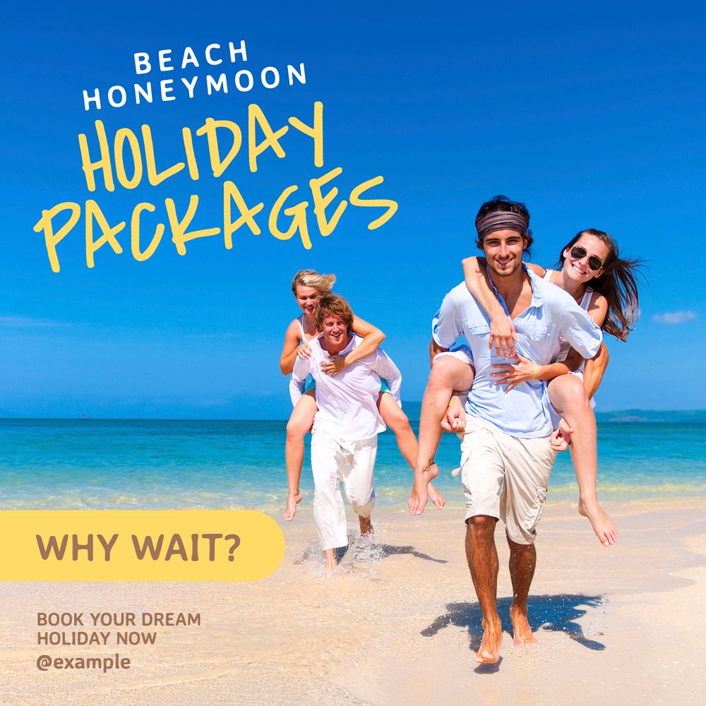 Beach honeymoon holiday Instagram post template, editable text