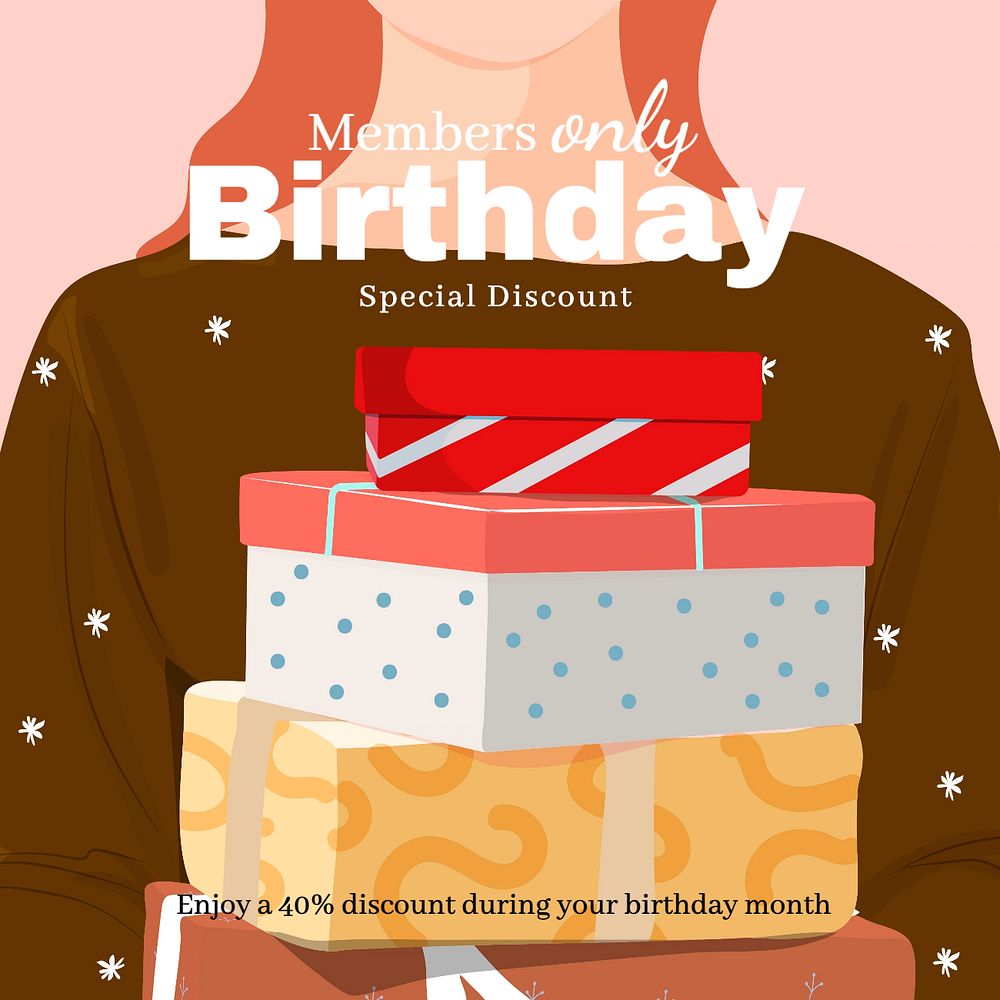 Members' birthday discount Instagram post template, editable text