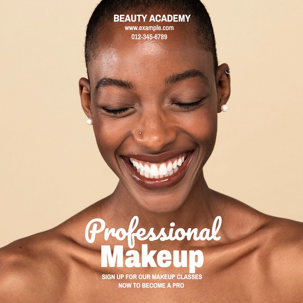 Professional makeup course Instagram post template, editable text