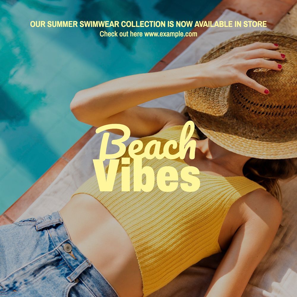 Beach vibes Instagram post template, editable text