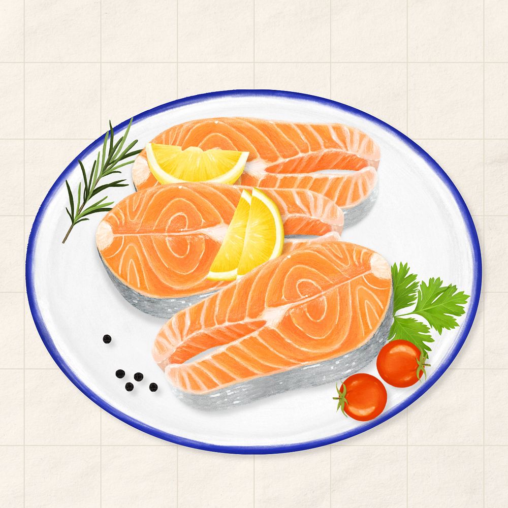 Salmon steaks, seafood illustration, editable design