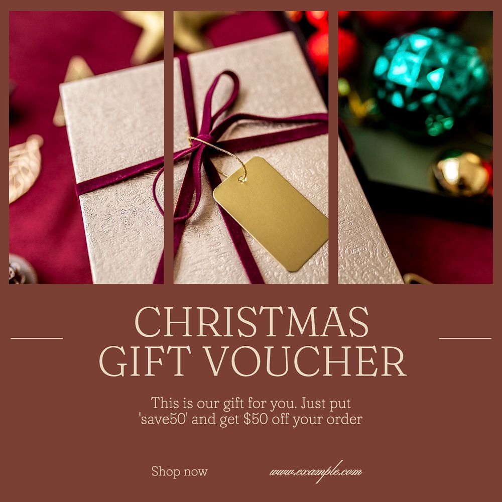 Christmas gift voucher  Instagram post template, editable text