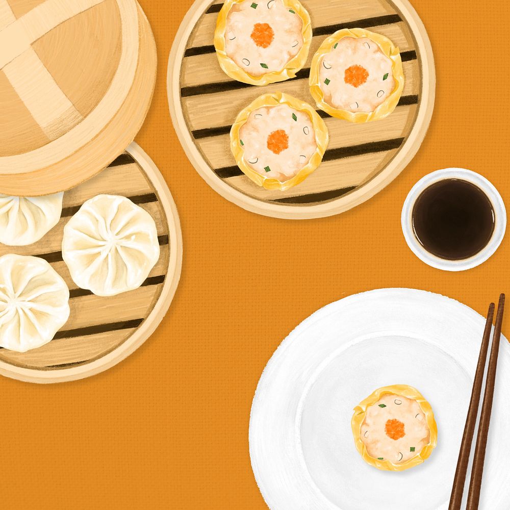 Chinese Dim Sum background, food illustration, editable design