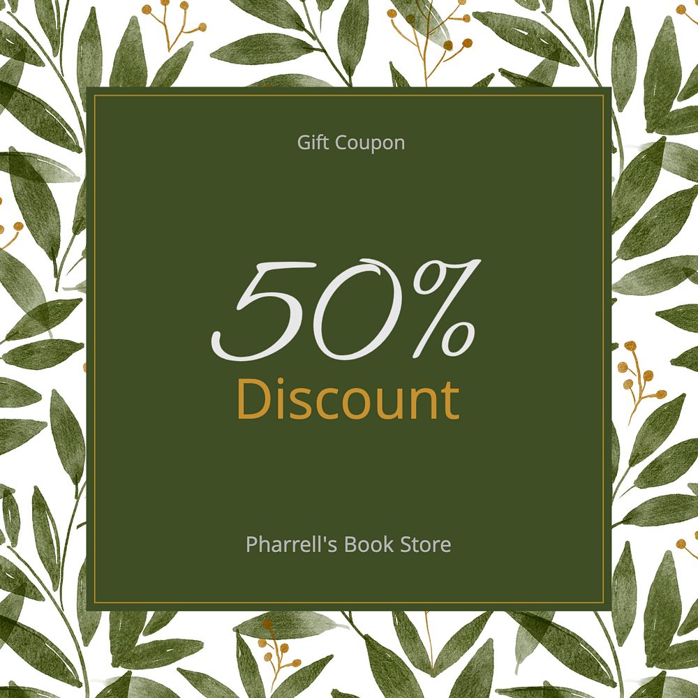 Discount coupon Instagram post template, editable text