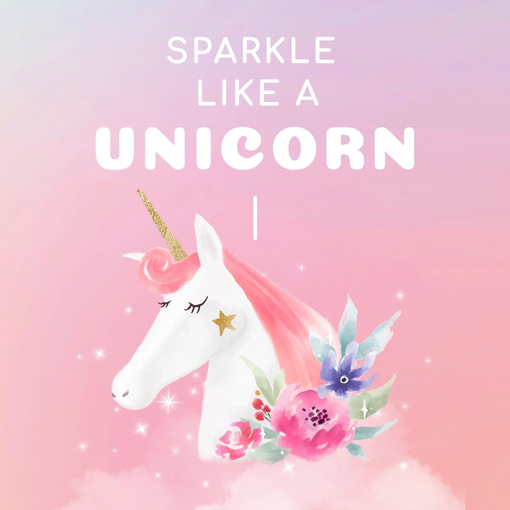 Unicorn quote  Instagram post template, editable text