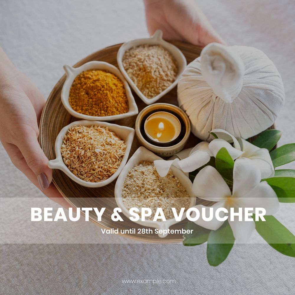 Beauty & spa voucher Instagram post template, editable text