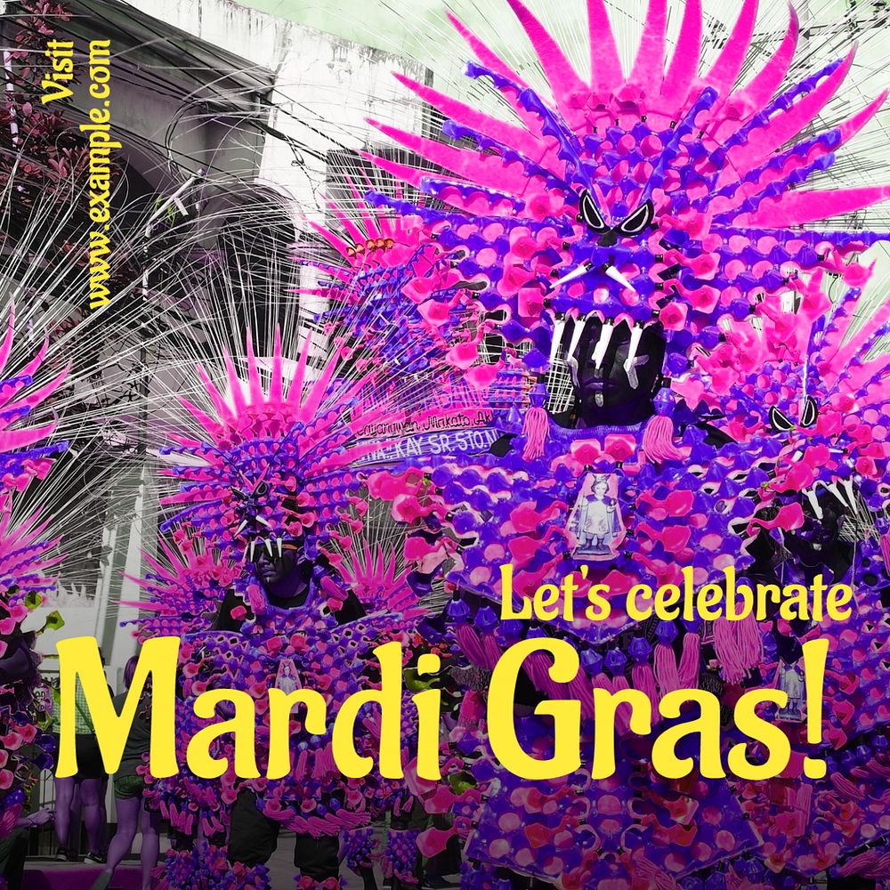 Mardi gras Instagram post template, editable text