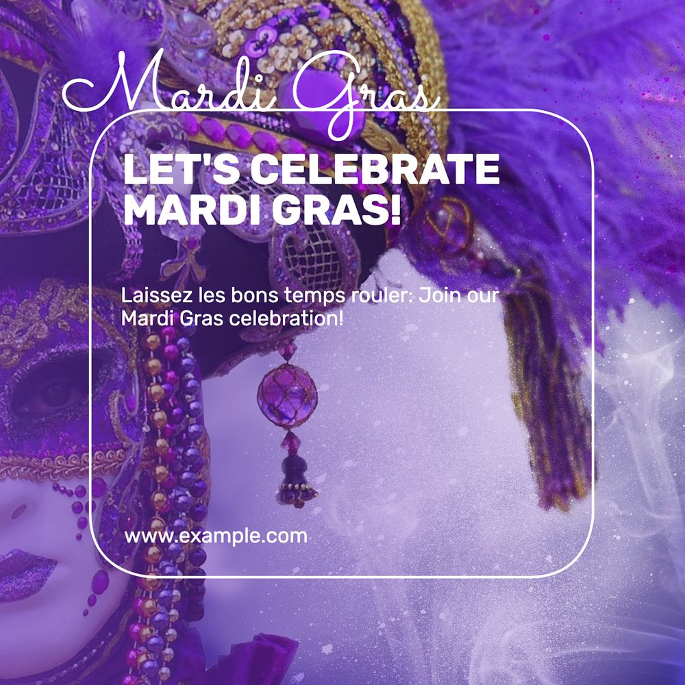 Mardi gras Instagram post template, editable text