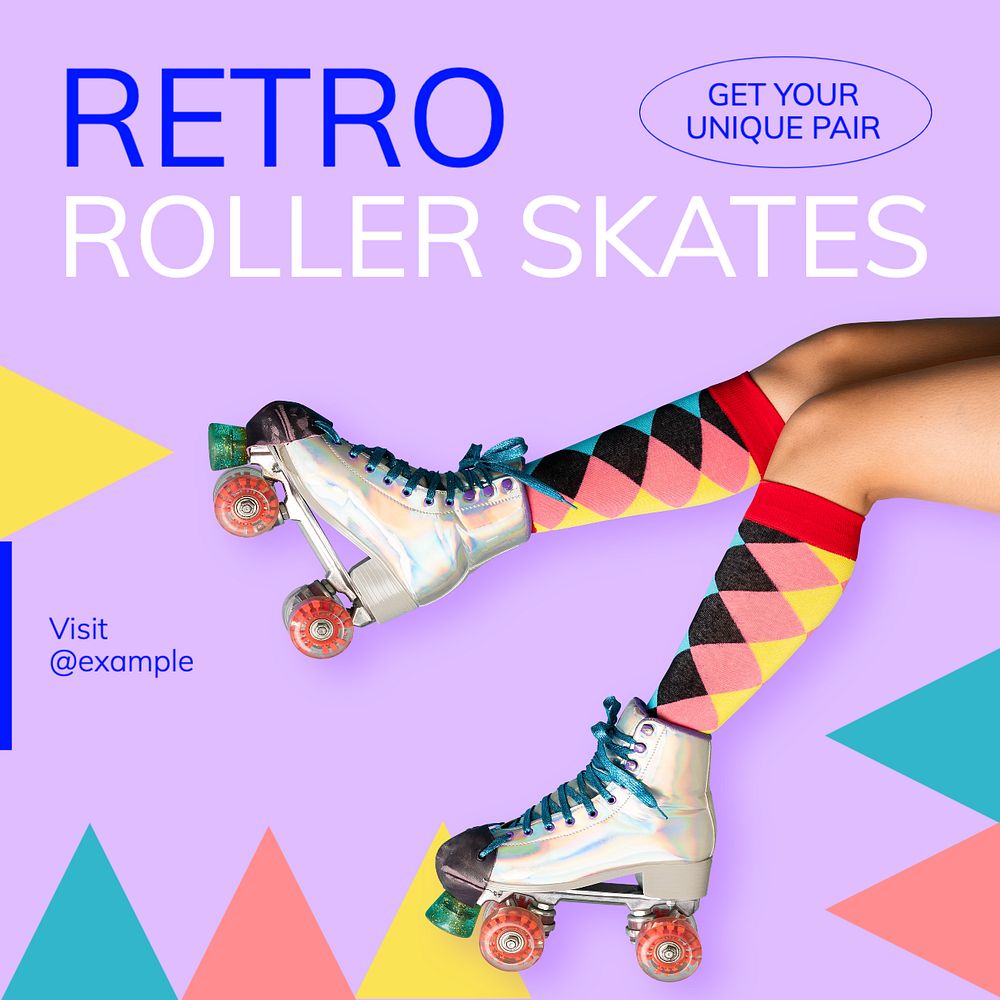 Retro roller skates Instagram post template, editable text