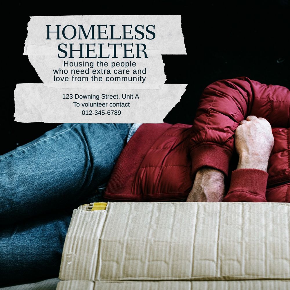 Homeless shelter volunteering  Instagram post template, editable text