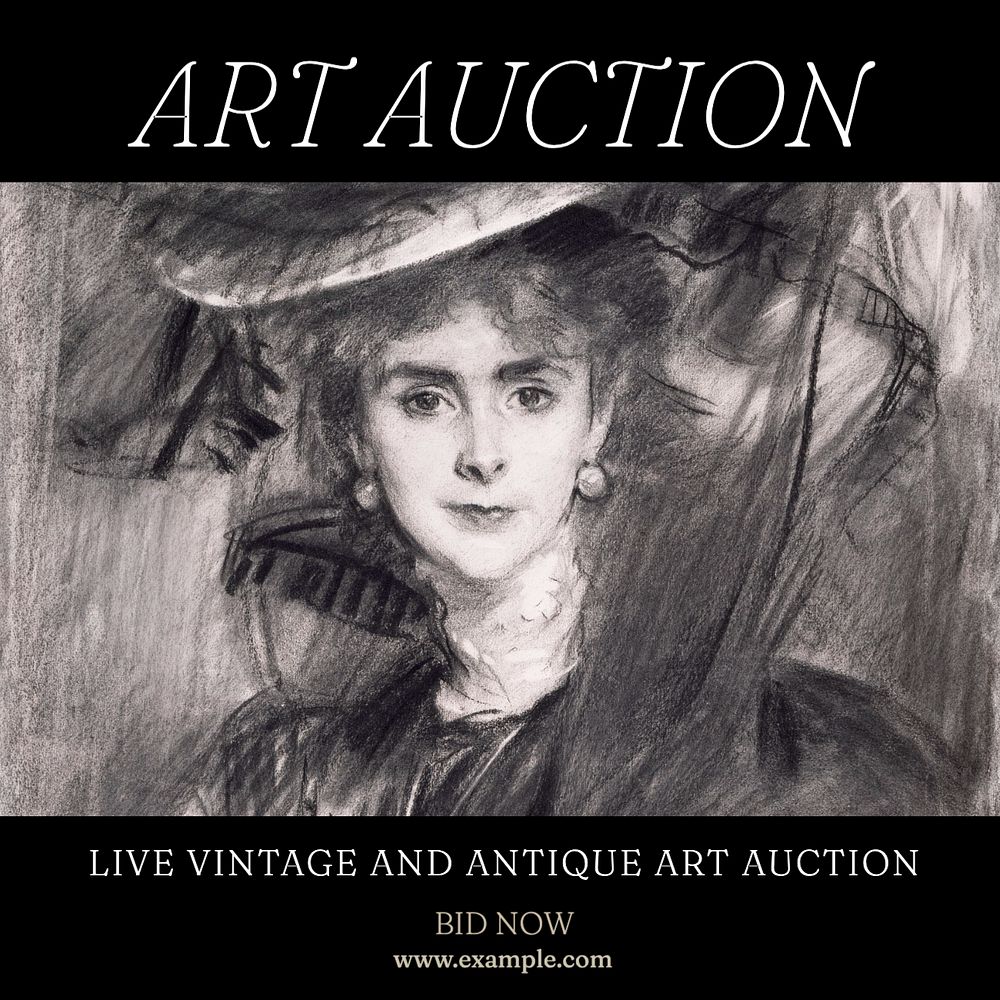 Art auction Instagram post template, editable text