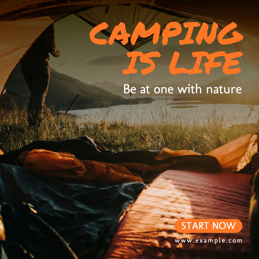 Camping Instagram post template, editable text