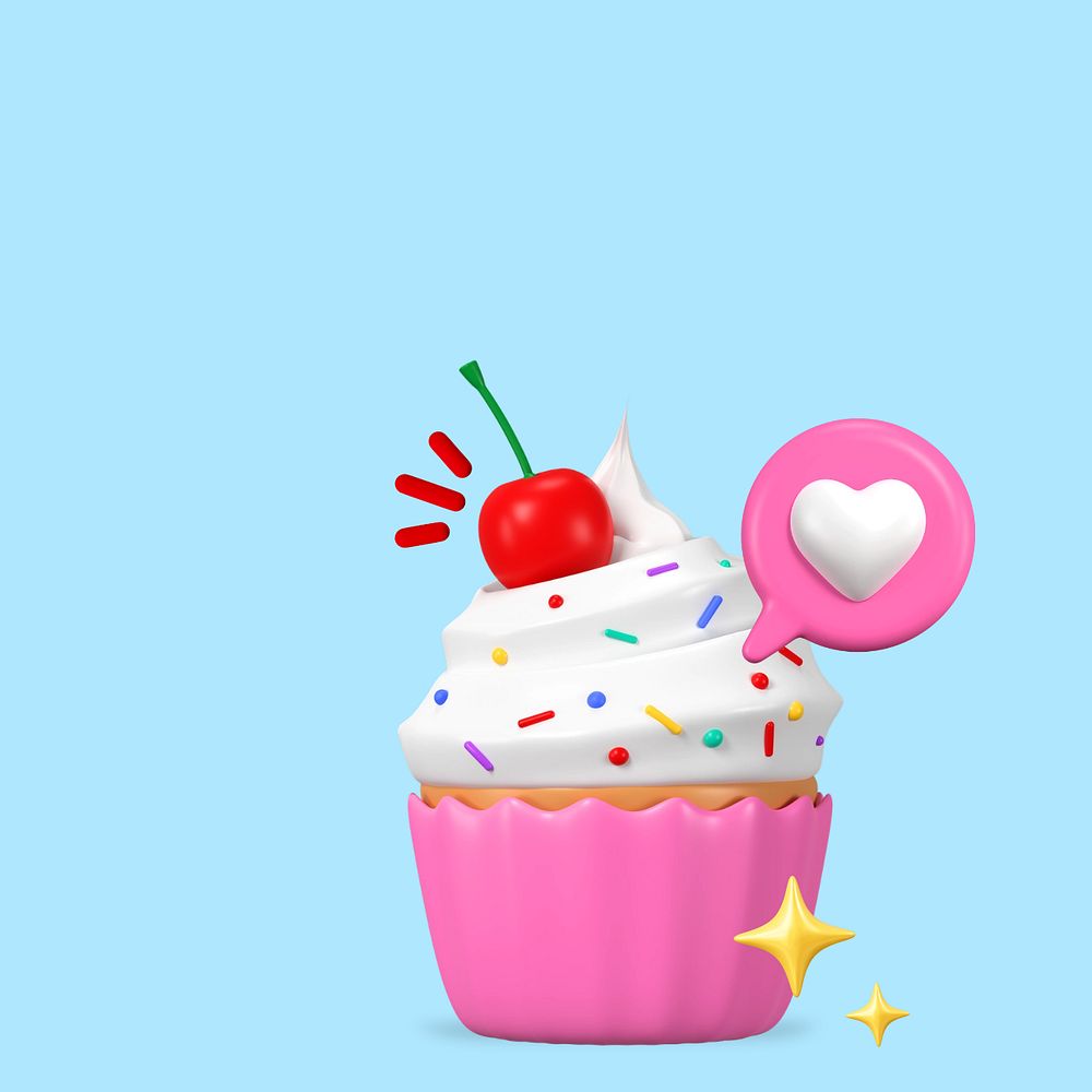 3D cherry cupcake, element editable illustration