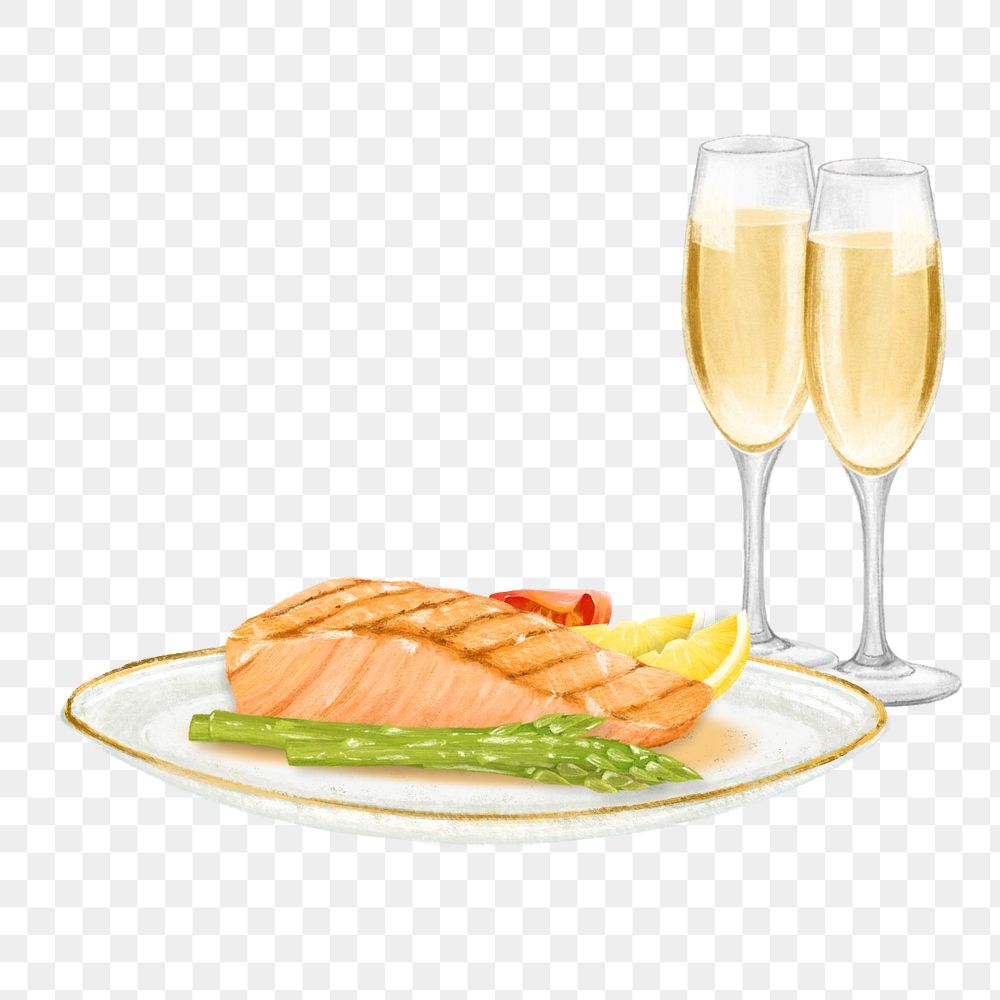 Delicious salmon steak, png seafood illustration, editable design