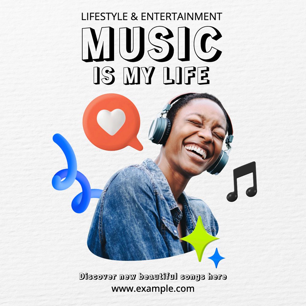 Music & songs  Instagram post template, editable text