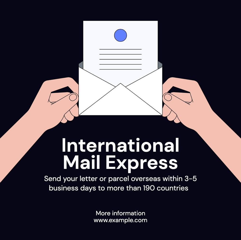 International mail express Instagram post template, editable text