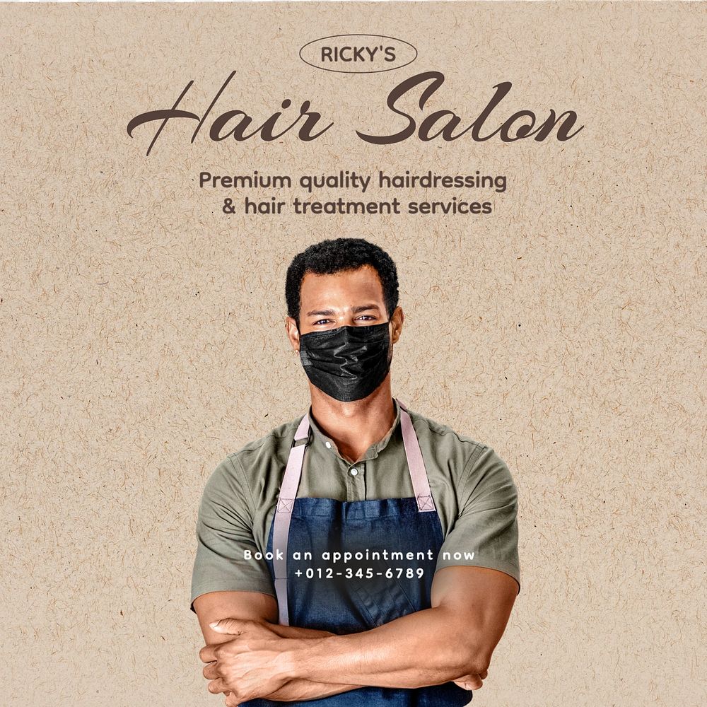 Hair salon  Instagram post template, editable text