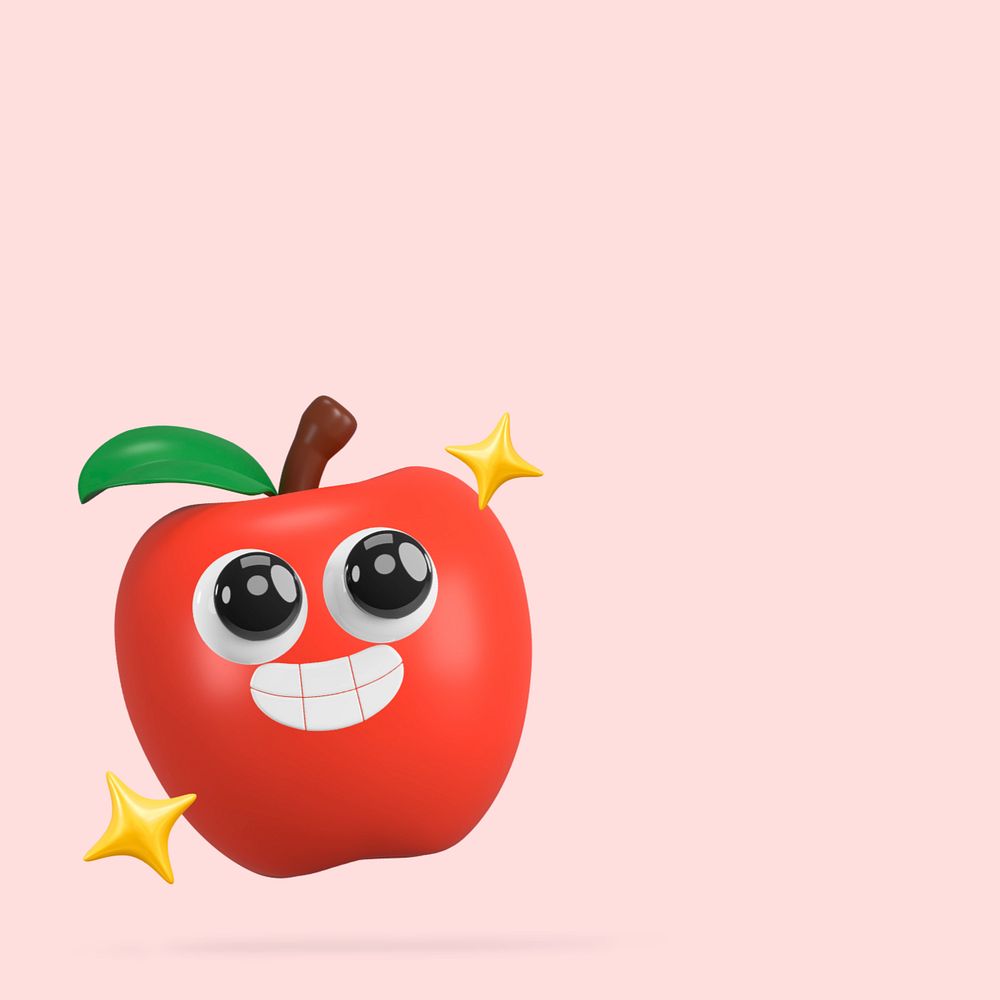 3D red apple background, fruit editable illustration