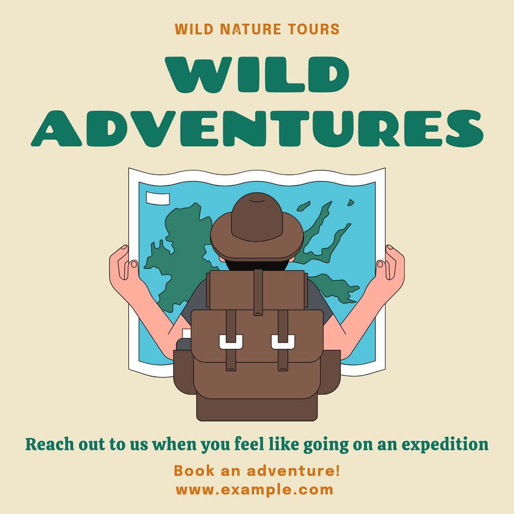 Adventure travel Instagram post template, editable text