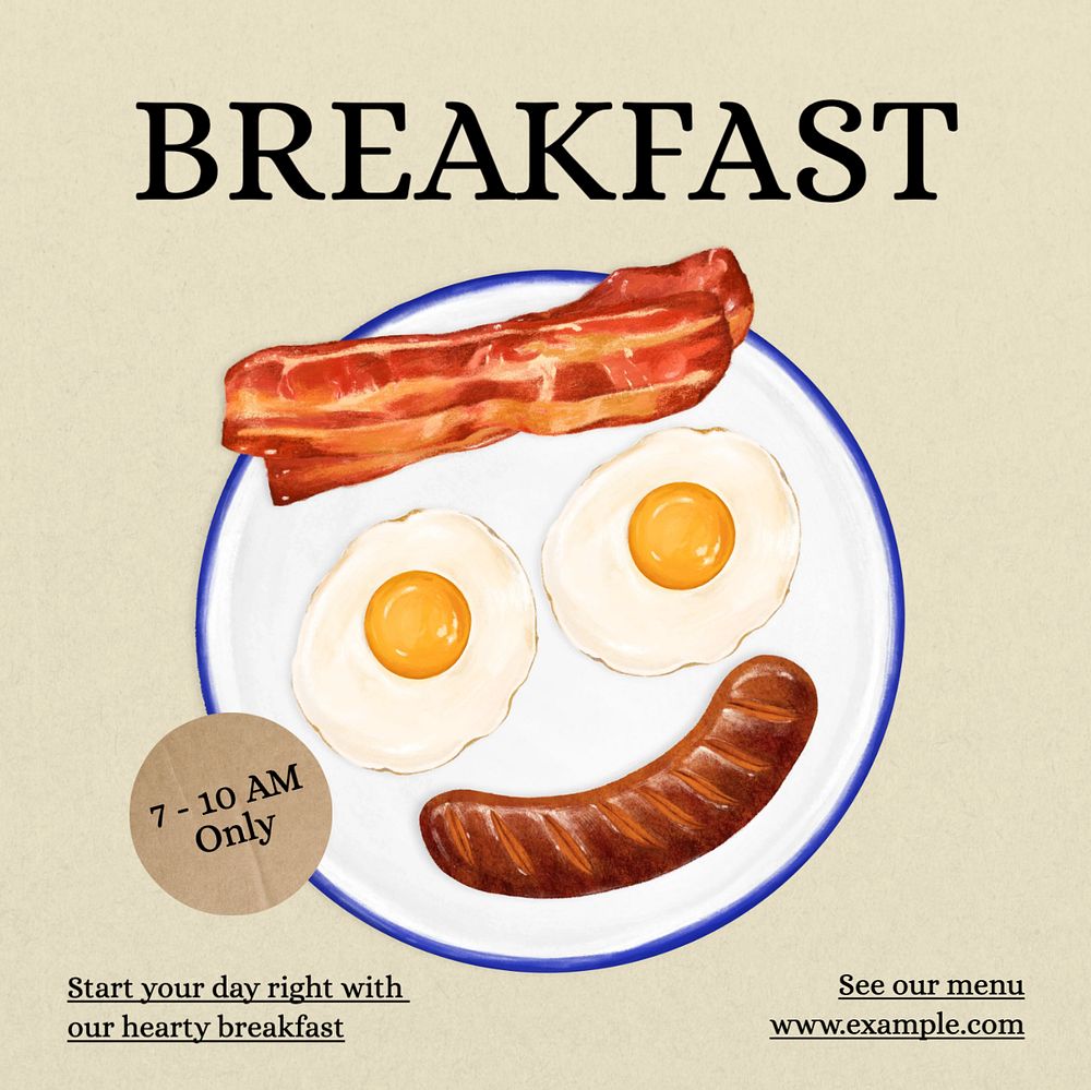 Breakfast restaurant ads  Instagram post template, editable text