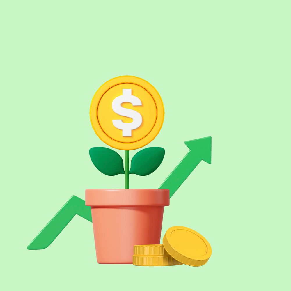 3D money plant growing, element editable illustration