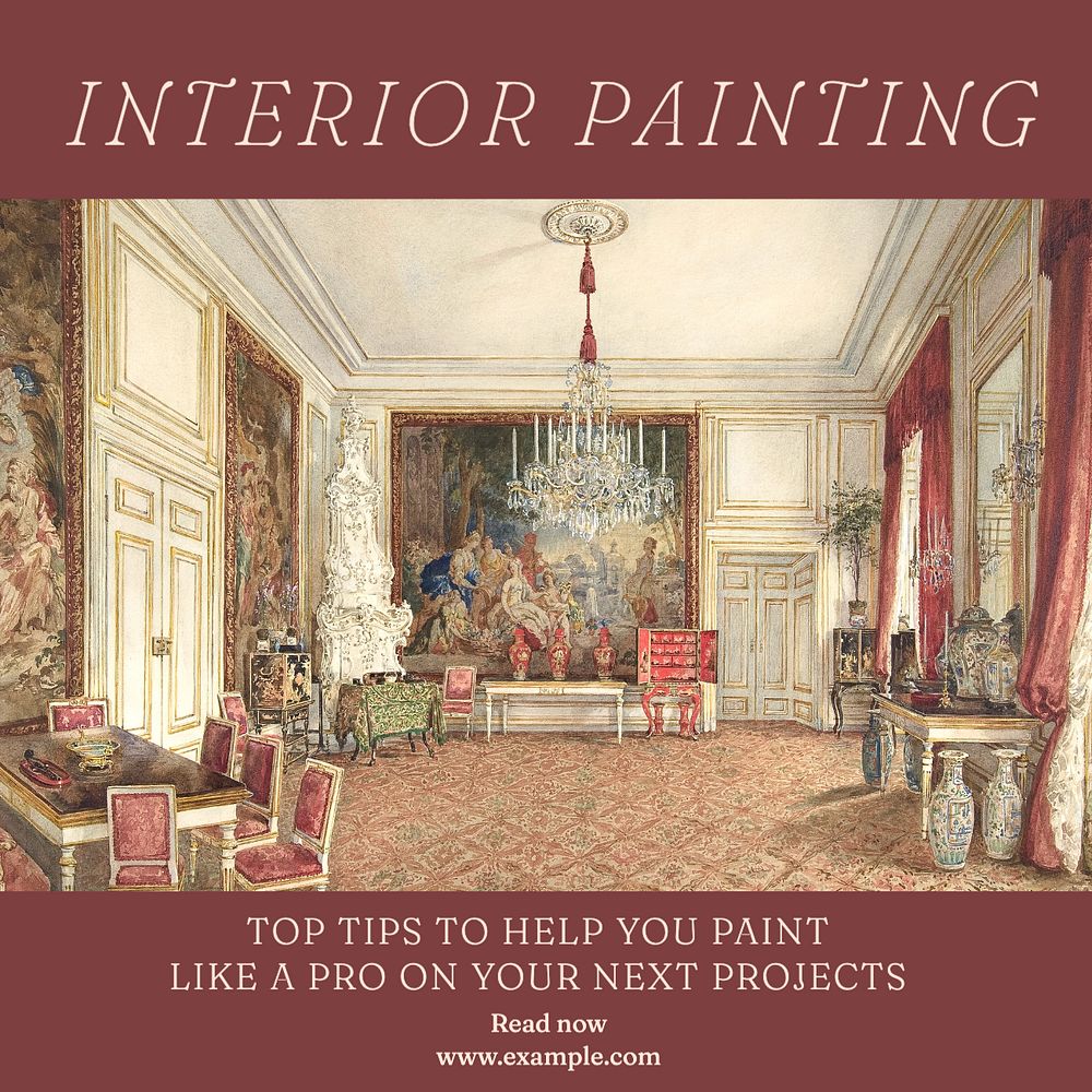 Interior painting Instagram post template, editable text