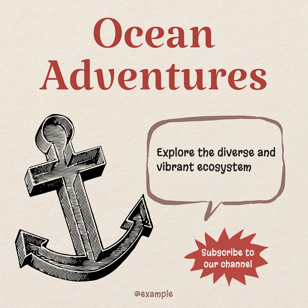 Ocean adventures Instagram post template, editable text