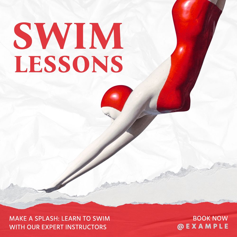 Swim lessons  Instagram post template, editable text