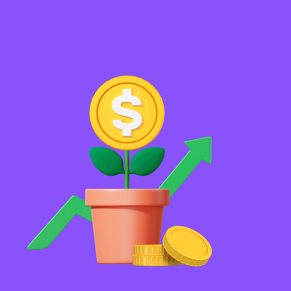 3D money plant growing, element editable illustration