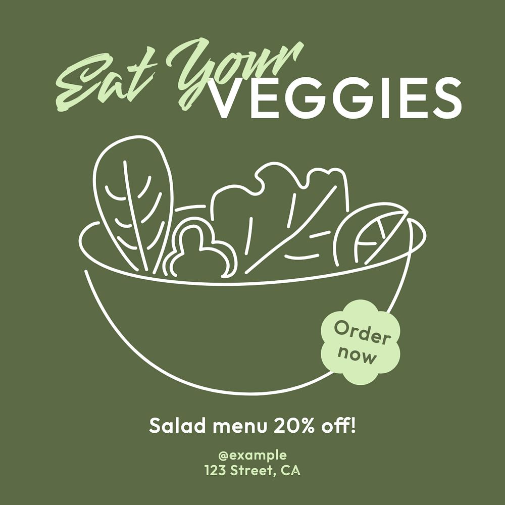 Eat your veggies Instagram post template, editable text