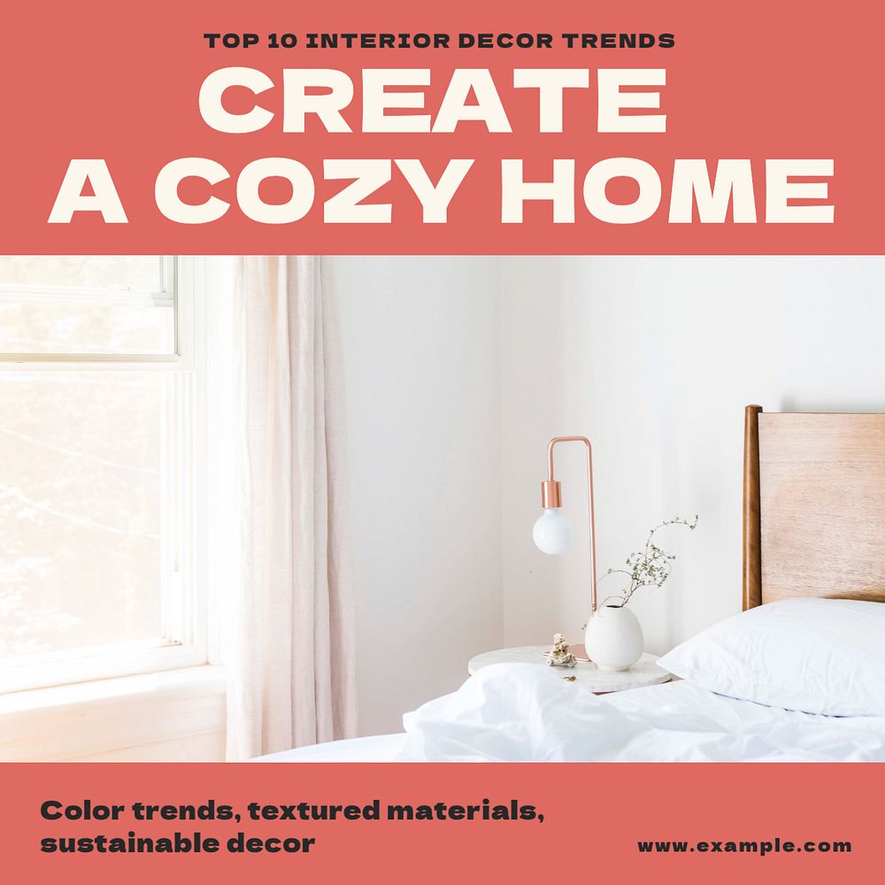 Cozy home Instagram post template, editable text