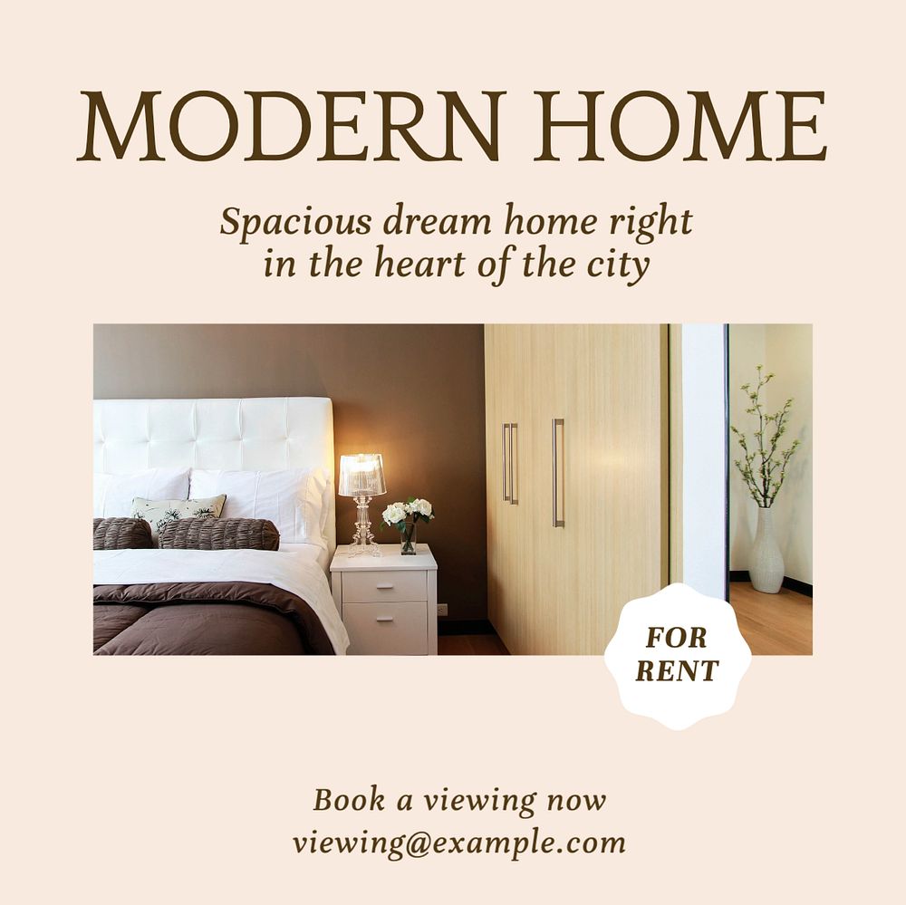 Modern home rental Instagram post template, editable text