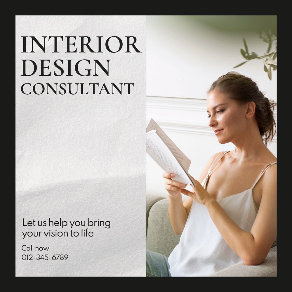 Interior design consultant Instagram post template, editable text