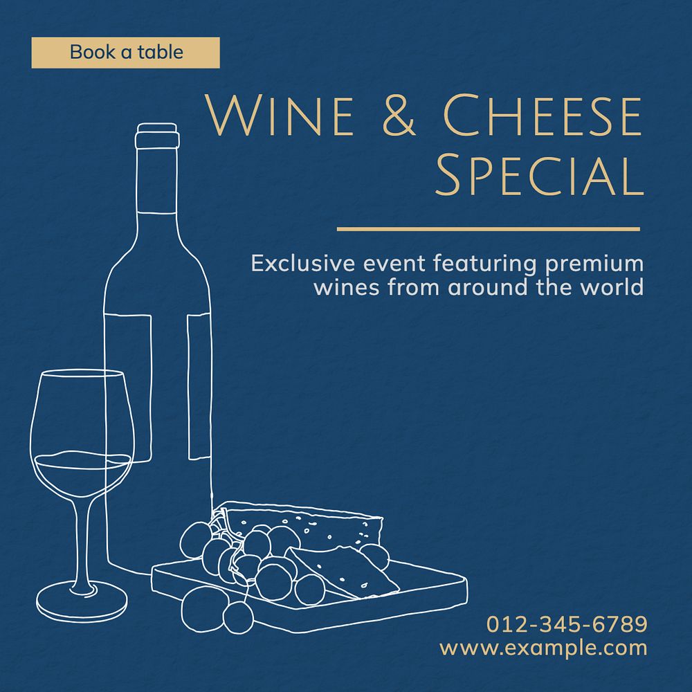 Wine & cheese special Instagram post template, editable text