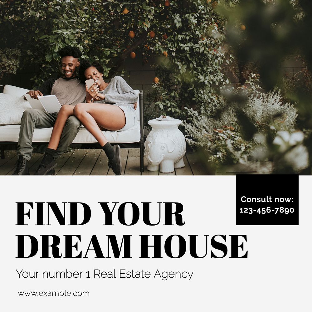 Dream house Instagram post template, editable text