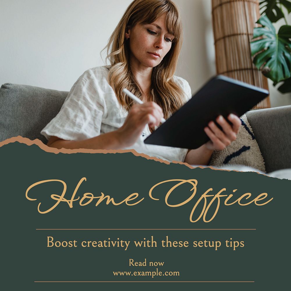 Home office Instagram post template, editable text