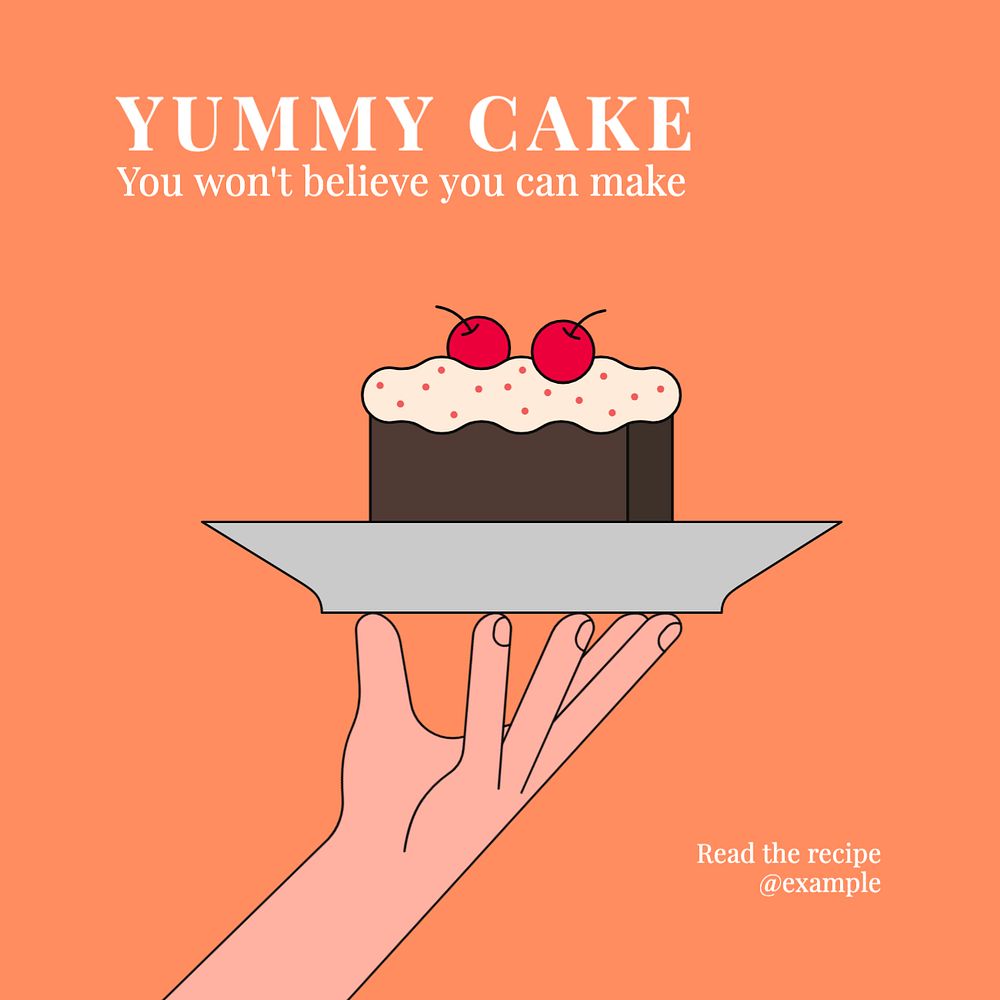 Cake recipe Instagram post template, editable text