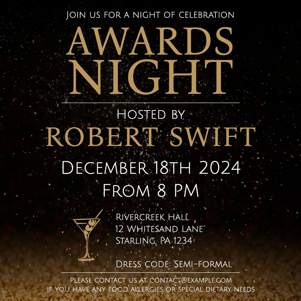 Awards night Instagram post template, editable text