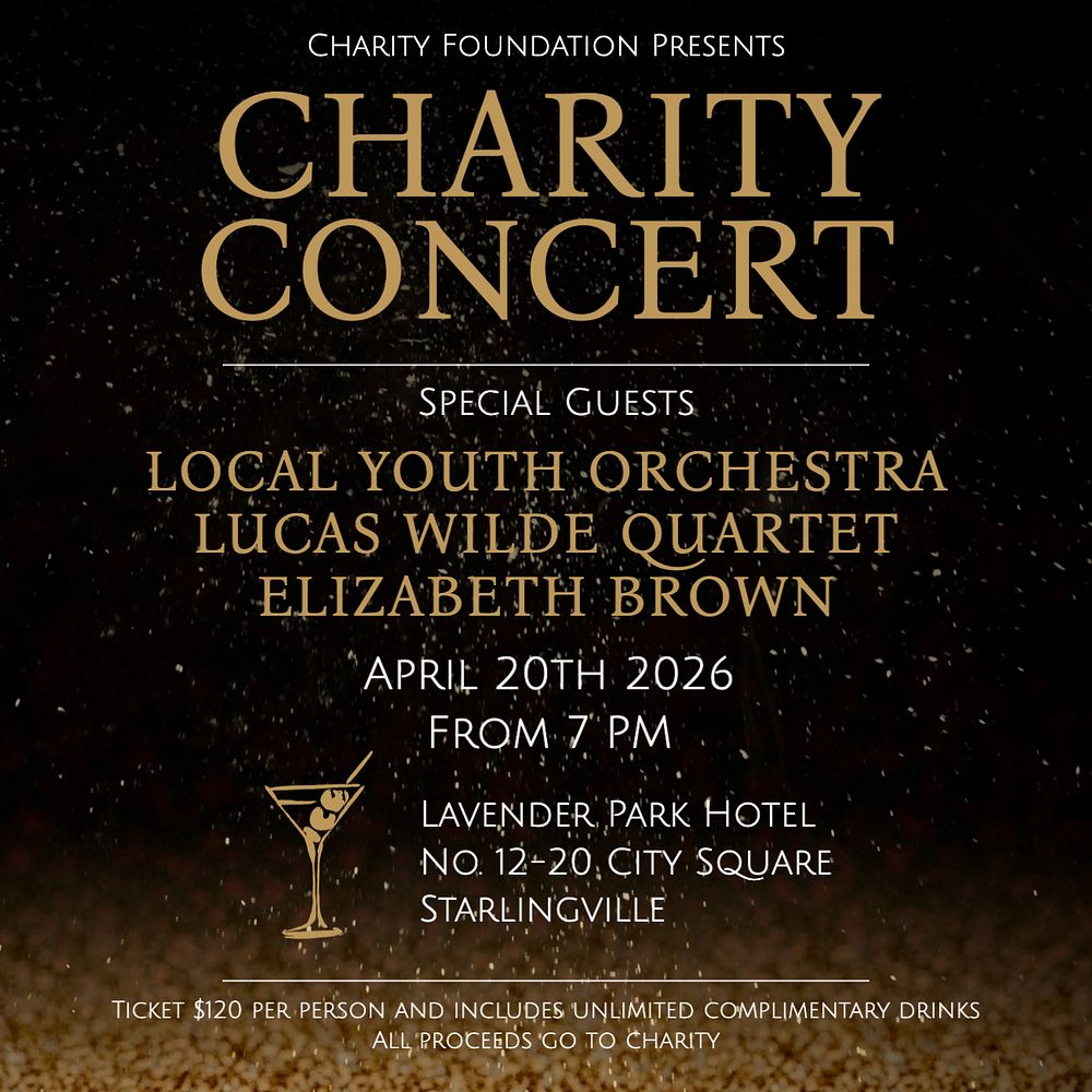 Charity concert Instagram post template, editable text