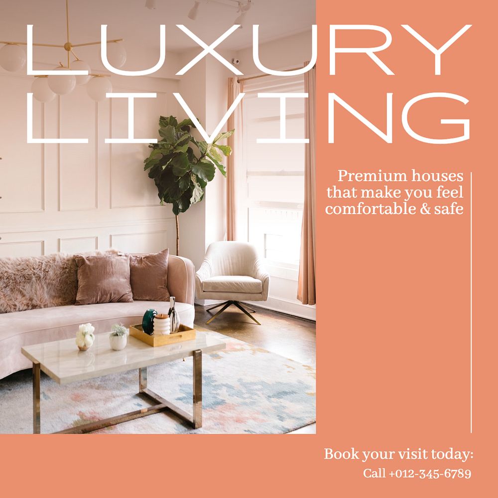 Luxury living Instagram post template, editable text