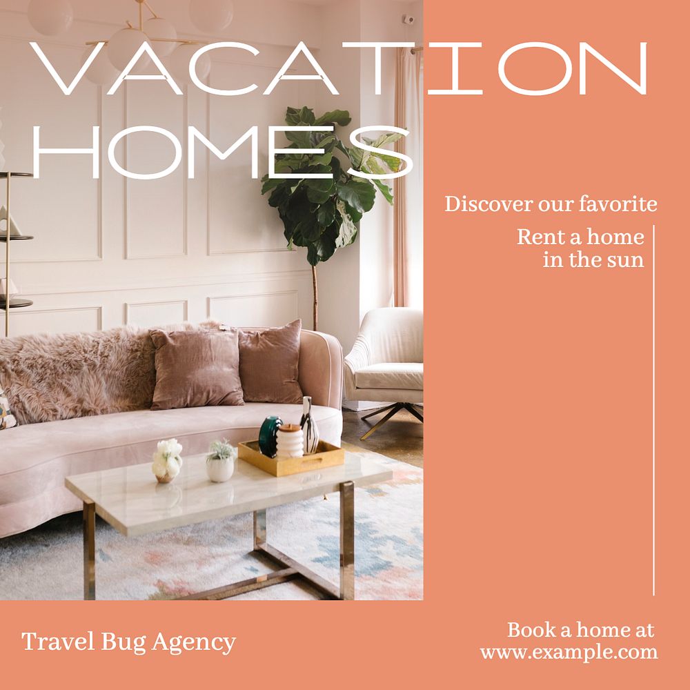 Vacation homes Instagram post template, editable text