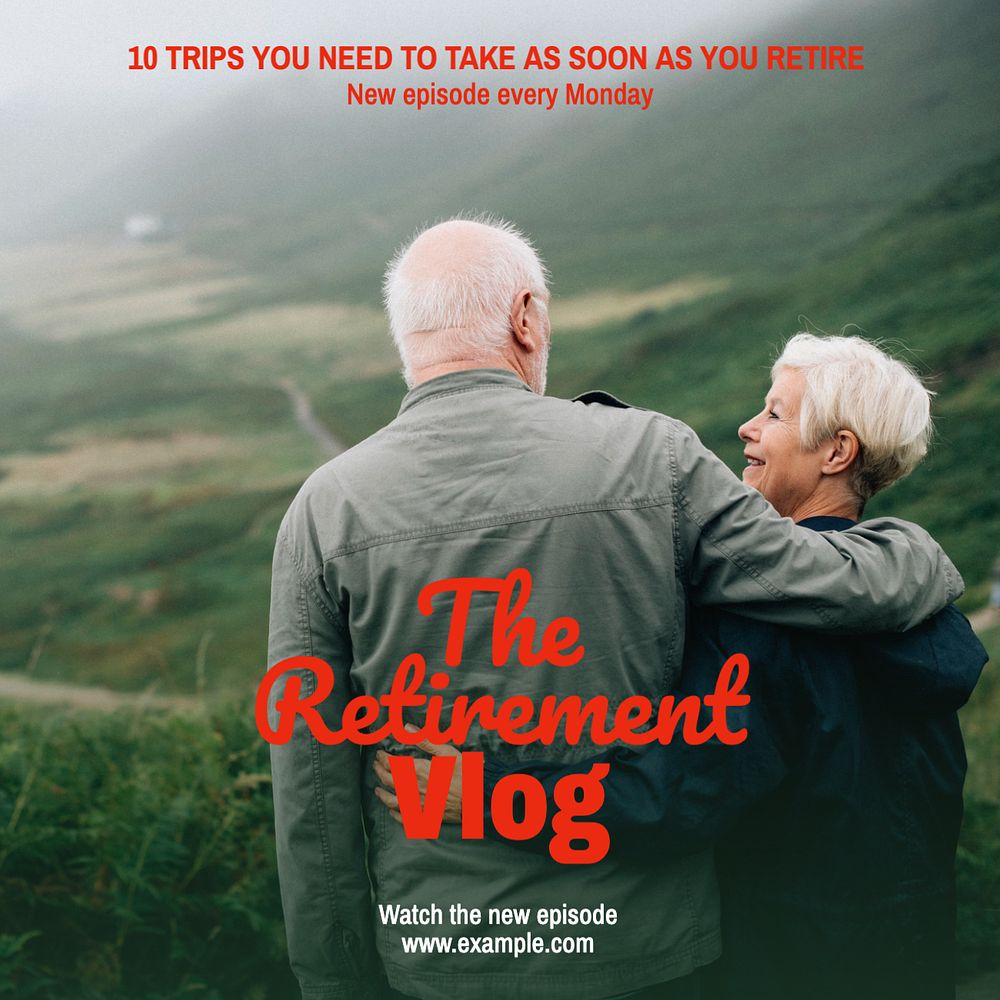 Retirement vlog Instagram post template, editable text