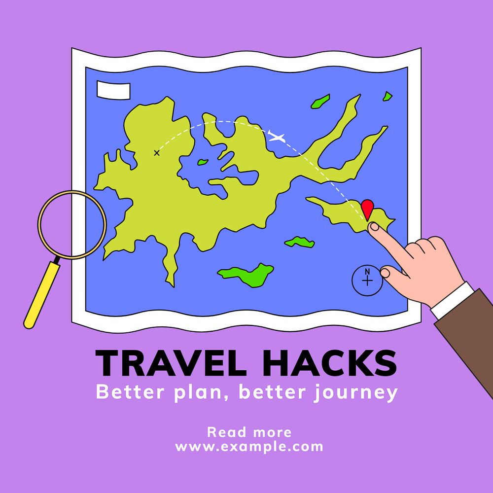 Travel hacks Instagram post template, editable text