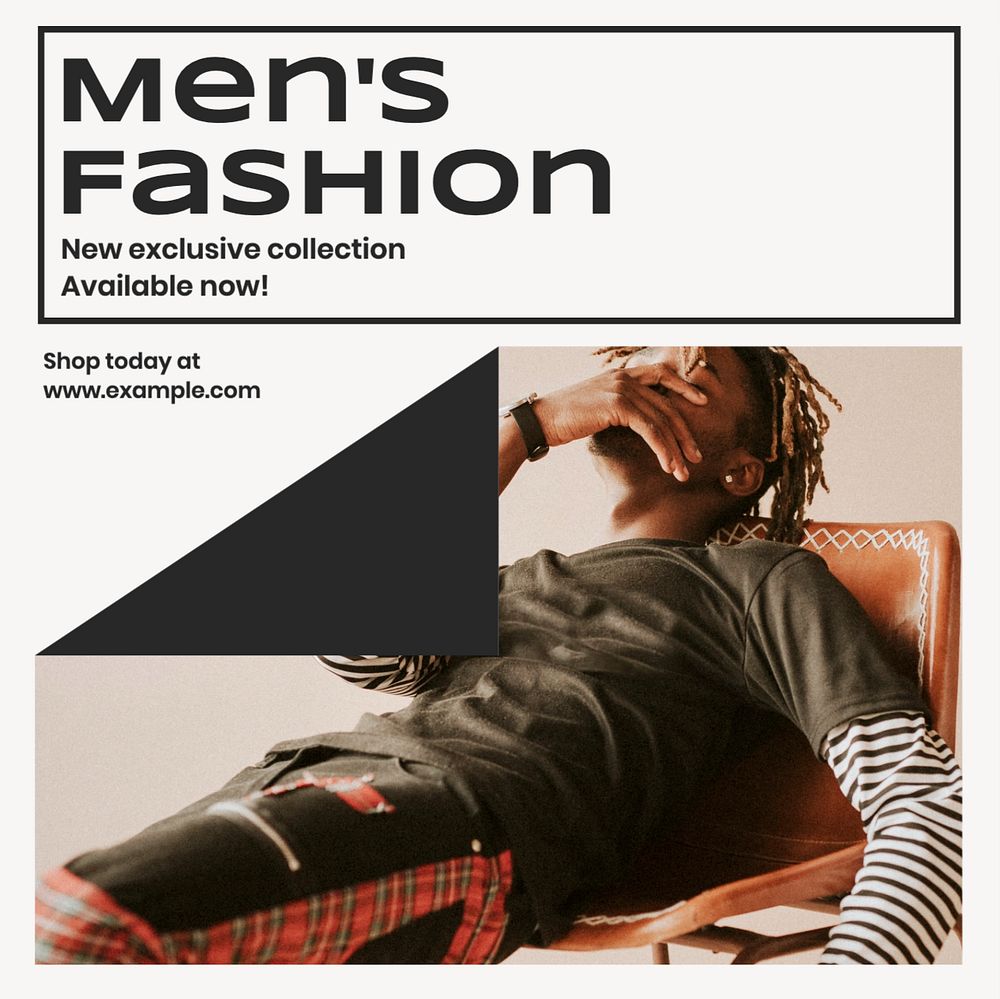 Men's fashion  Instagram post template, editable text