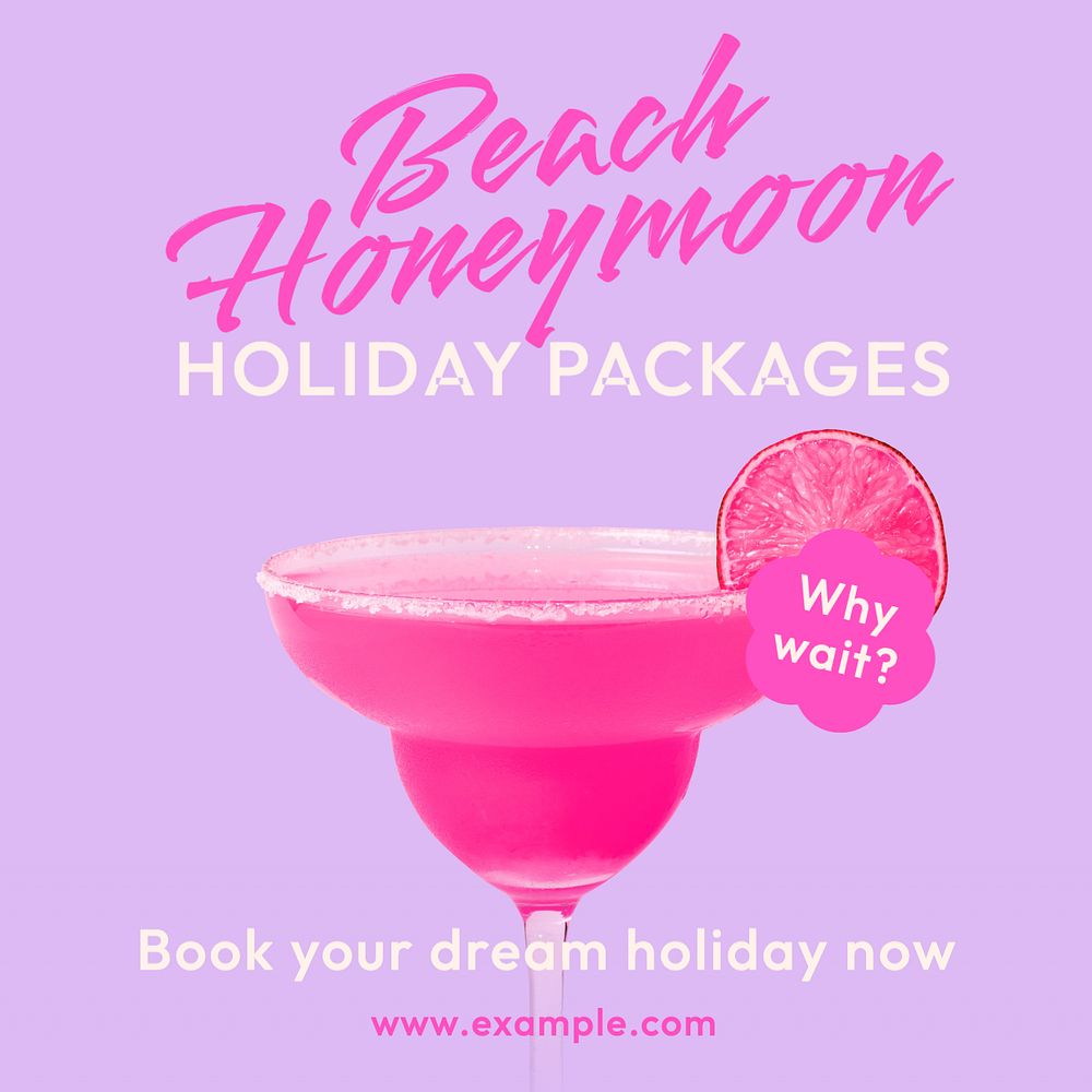 Beach honeymoon holiday  Instagram post template, editable text