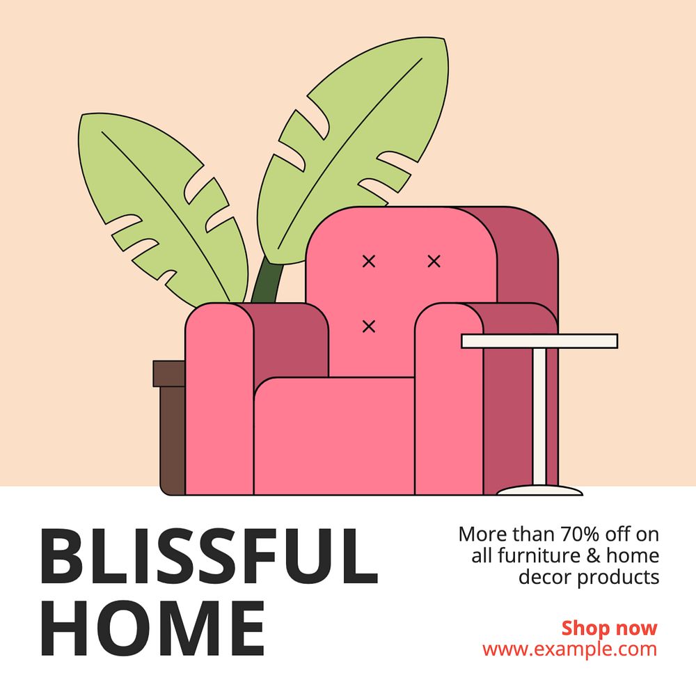 Blissful home Instagram post template, editable text