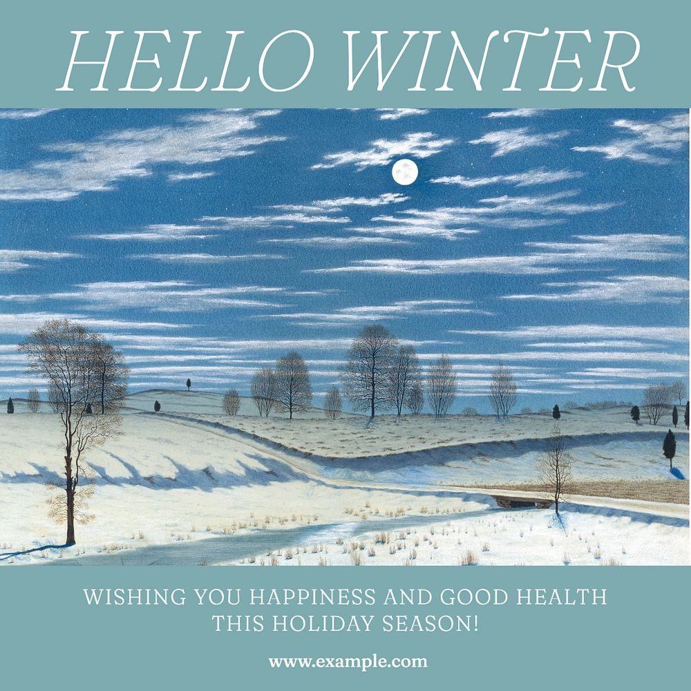 Hello winter wish Instagram post template, editable text