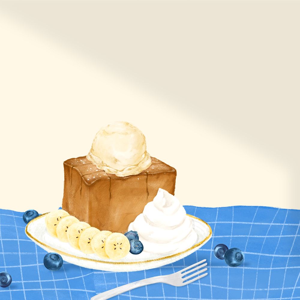 Banana honey toast background, dessert illustration, editable design