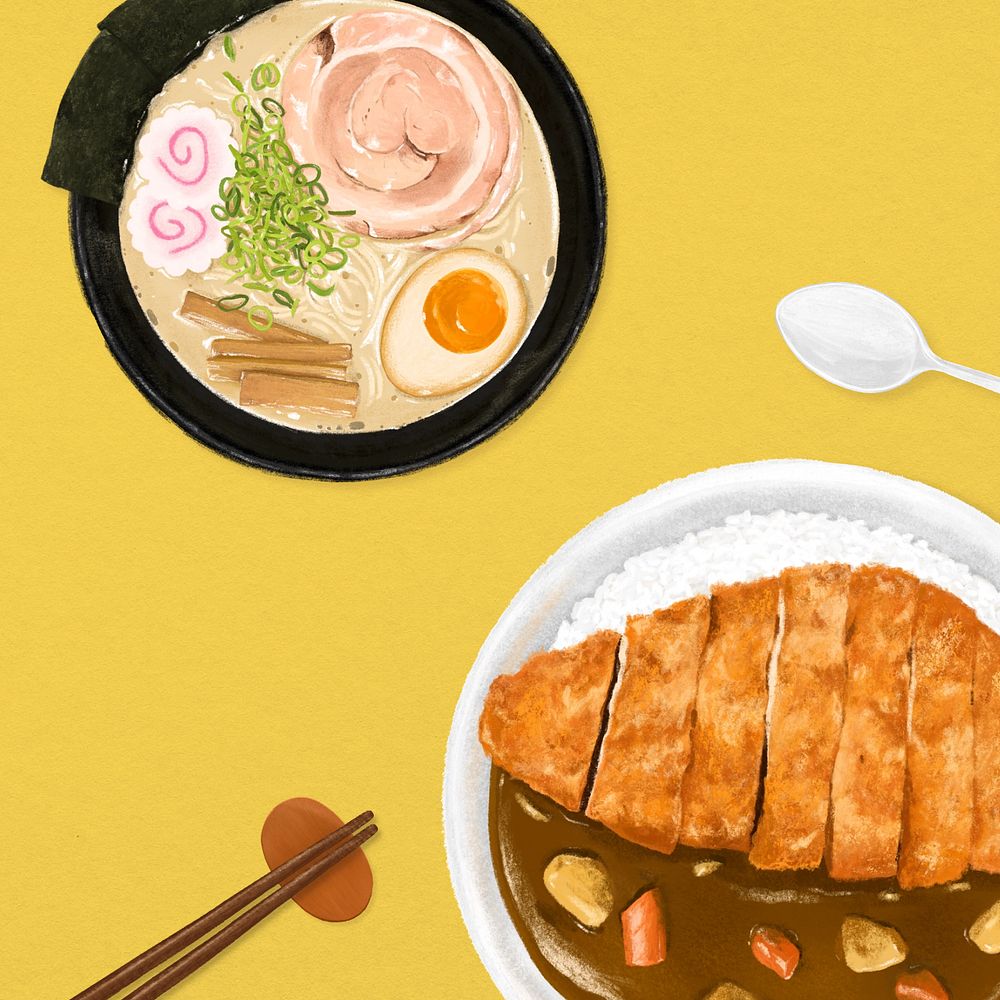 Japanese food background, ramen noodle illustration, editable design