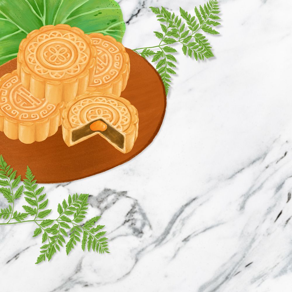 Mooncake salted egg background, Chinese dessert illustration, editable design